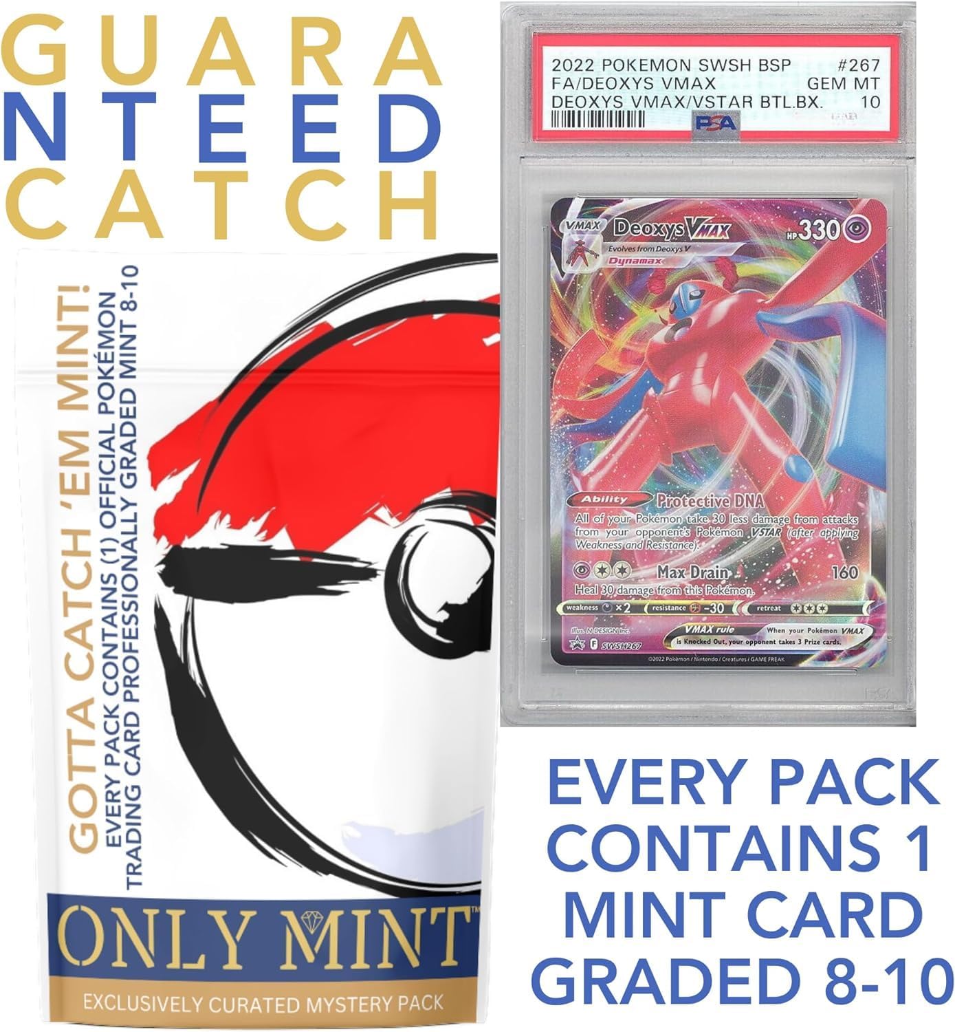 Ultimate Guaranteed One 8-10 Mint Grade Pokémon Card | Graded Trading Card Mystery Contents: (1) Graded Card in Each Pack TCG Game Card Graded by PSA CGC SGC Blind Bag Booster Official Card