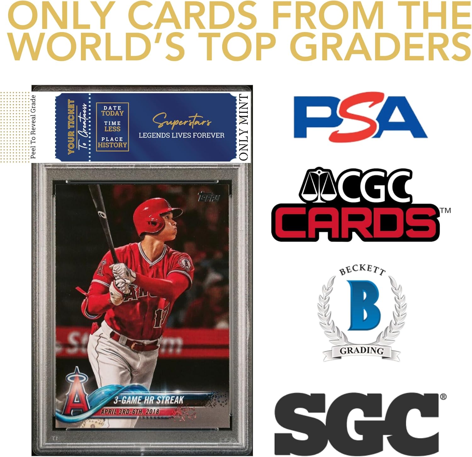 Ultimate Graded Top 15 MLB Superstar Guaranteed Mint 8-10 Card Grade | Only 2024 Top Stars in Each Mystery Booster Pack | Baseball Cards Graded by PSA BGS SGC CSG | Contains 1 MLB Card