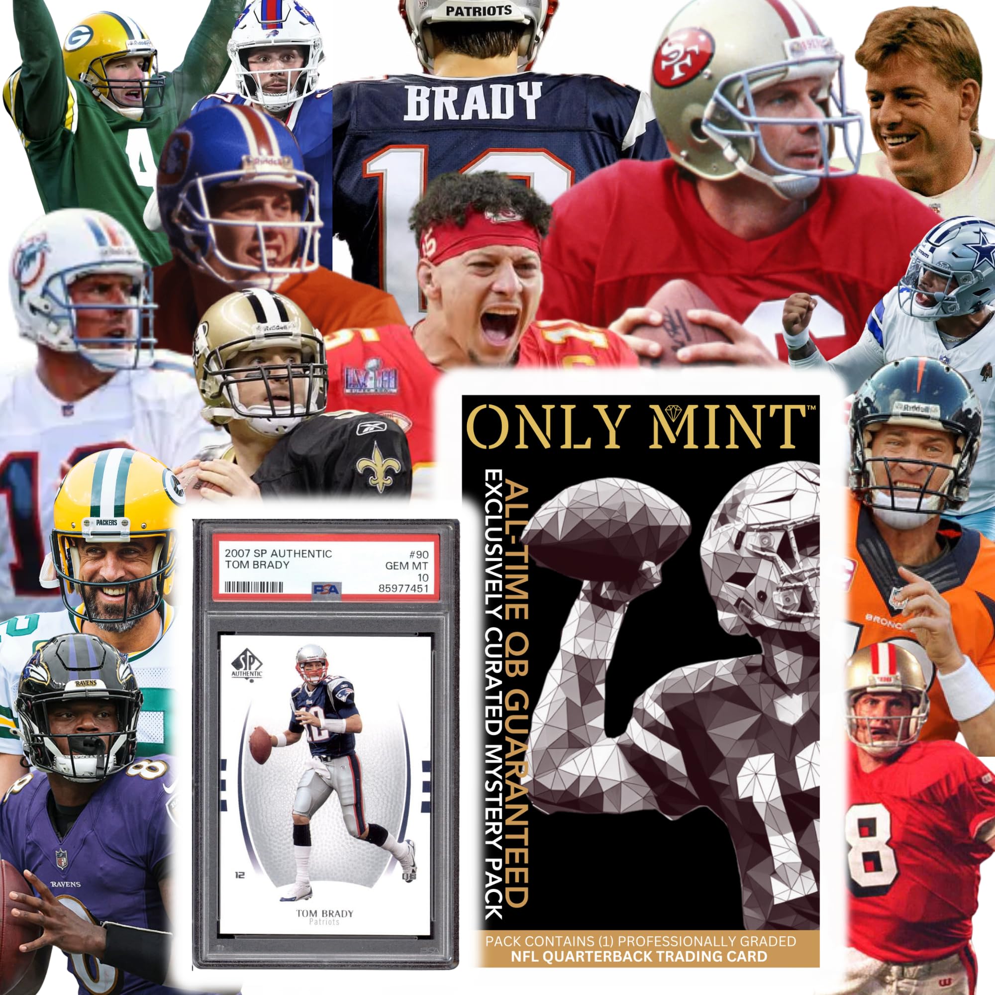 Ultimate Quarterback Guaranteed NFL Card All-Time Legend or Superstar Graded 8-10 Mint Football Card | Top QB in Each Mystery Pack | Grades by PSA BGS SGC CGC | Blind Bag Contains 1 NFL Card