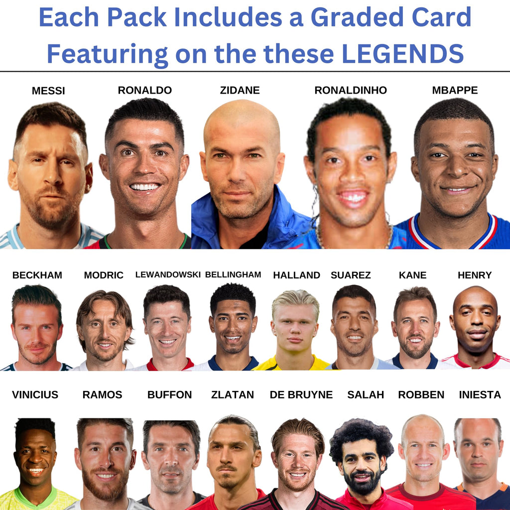 Ultimate Soccer Guaranteed Card All-Time Legend or Superstar Graded 8-10 Mint Football Card | Top Footballer in Each Mystery Pack | Grades by PSA BGS SGC CGC | Blind Bag Contains 1 Card