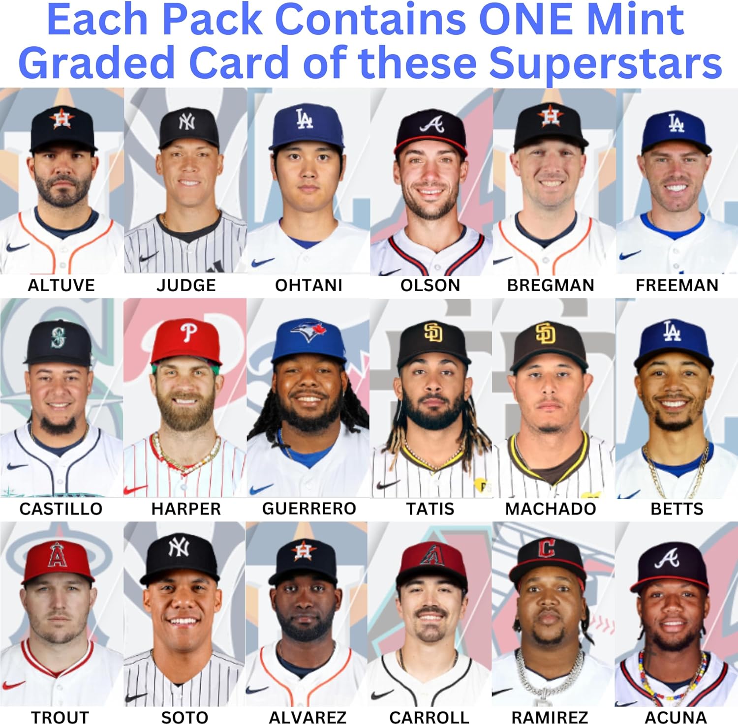 Ultimate Graded Top 15 MLB Superstar Guaranteed Mint 8-10 Card Grade | Only 2024 Top Stars in Each Mystery Booster Pack | Baseball Cards Graded by PSA BGS SGC CSG | Contains 1 MLB Card